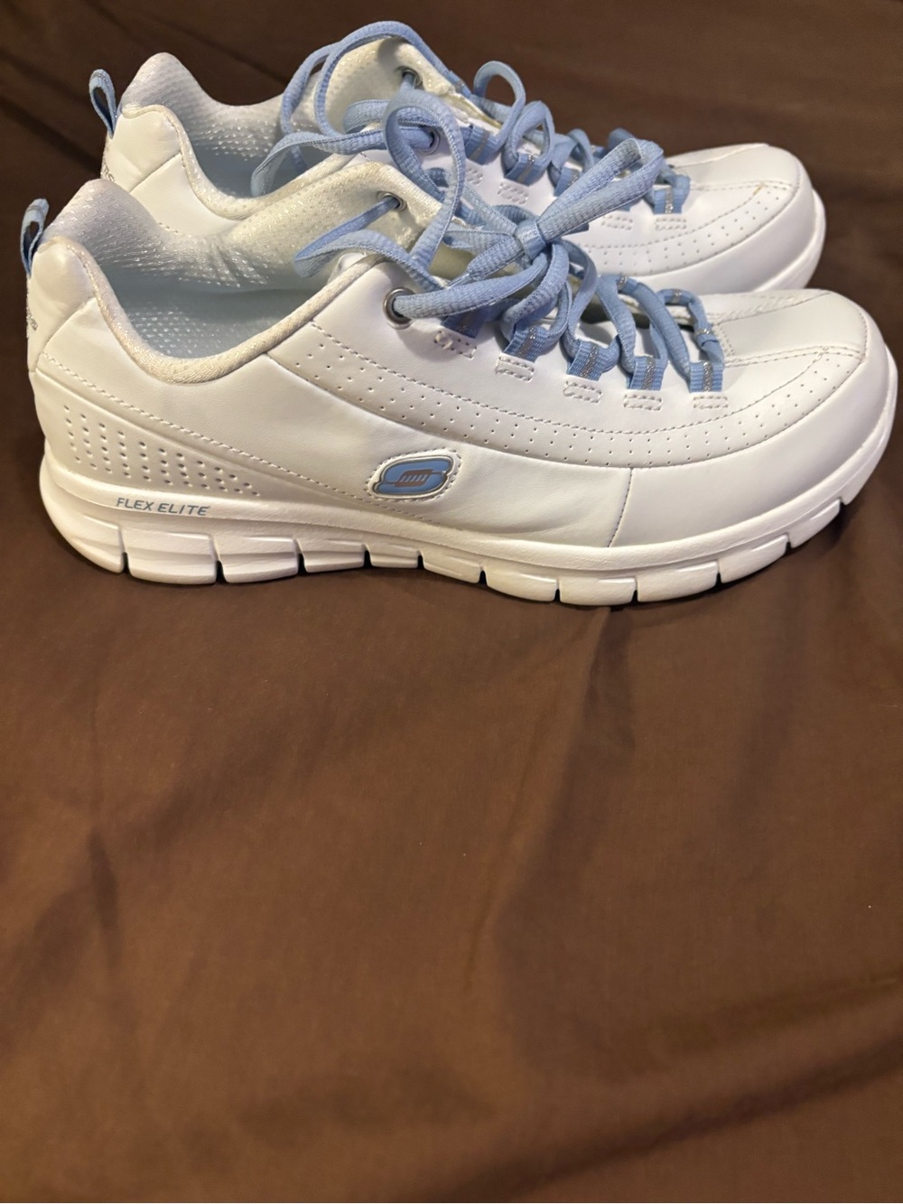 Skechers Flex Elite White with Light Blue Lace Athletic Sneakers